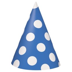 Unique Party Party Hats - Royal Blue Dots
