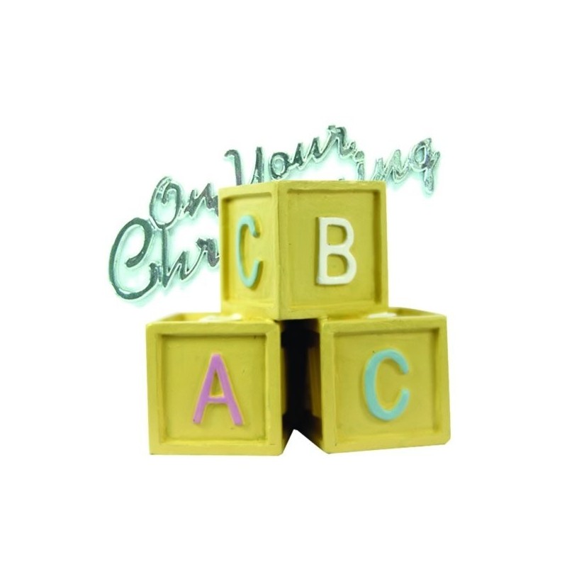 Creative Party Cake Topper - Baby Blocks & Christening Motto