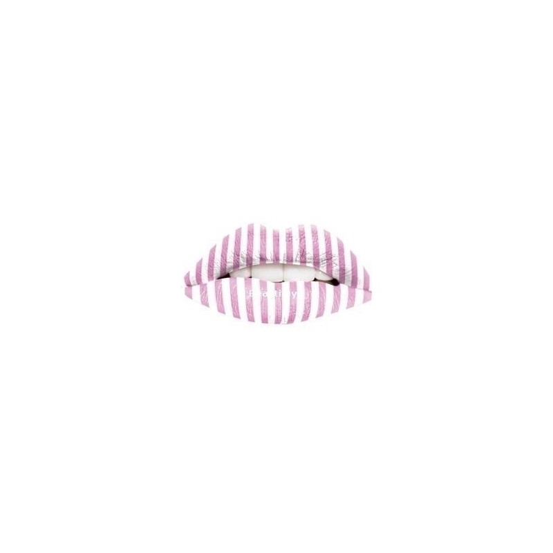 Pink Candy Stripe Print Temporary Lip Tattoo