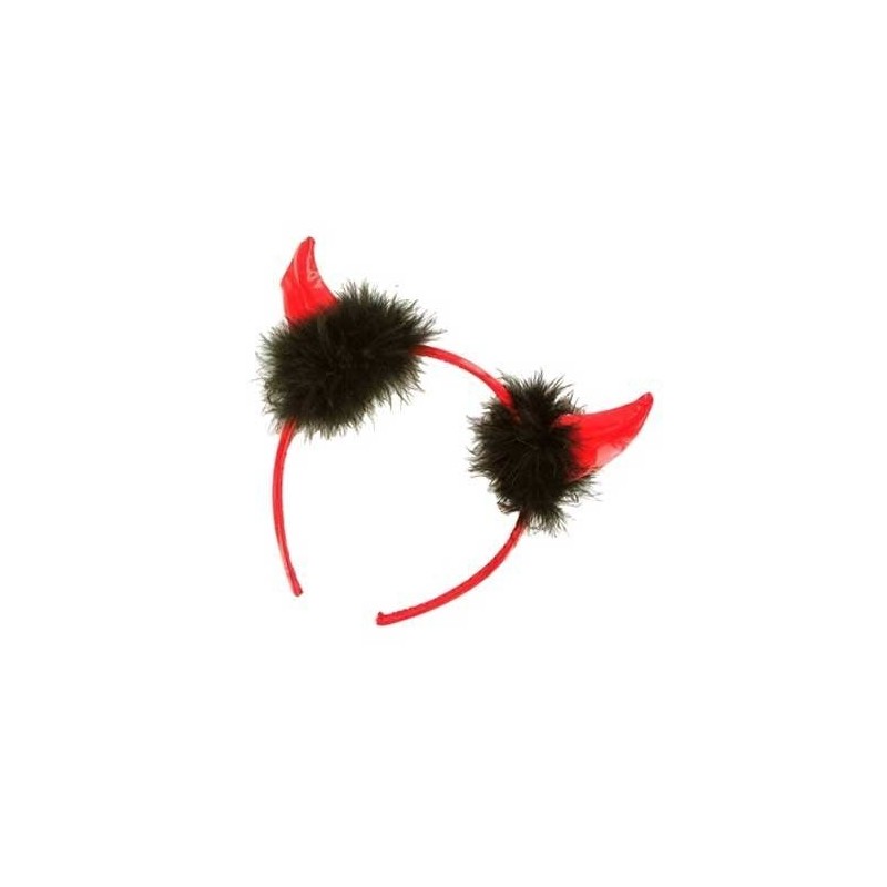 Fancy Dress Red Devil Horns With Black Fluffy Finish