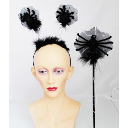 Black Spider In Spider Web Design Headband & Wand