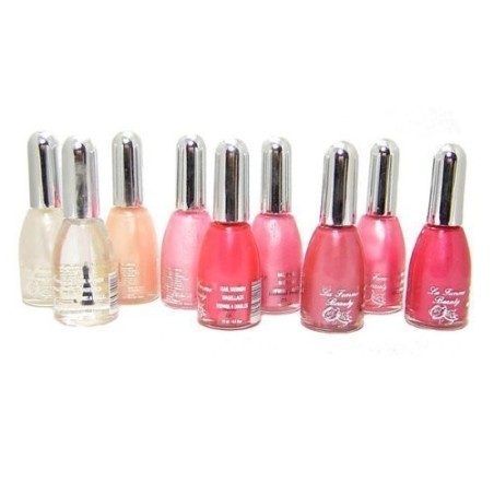 La Femme Set of 9 Nail Polish In Pink And Clear Set Tray 1