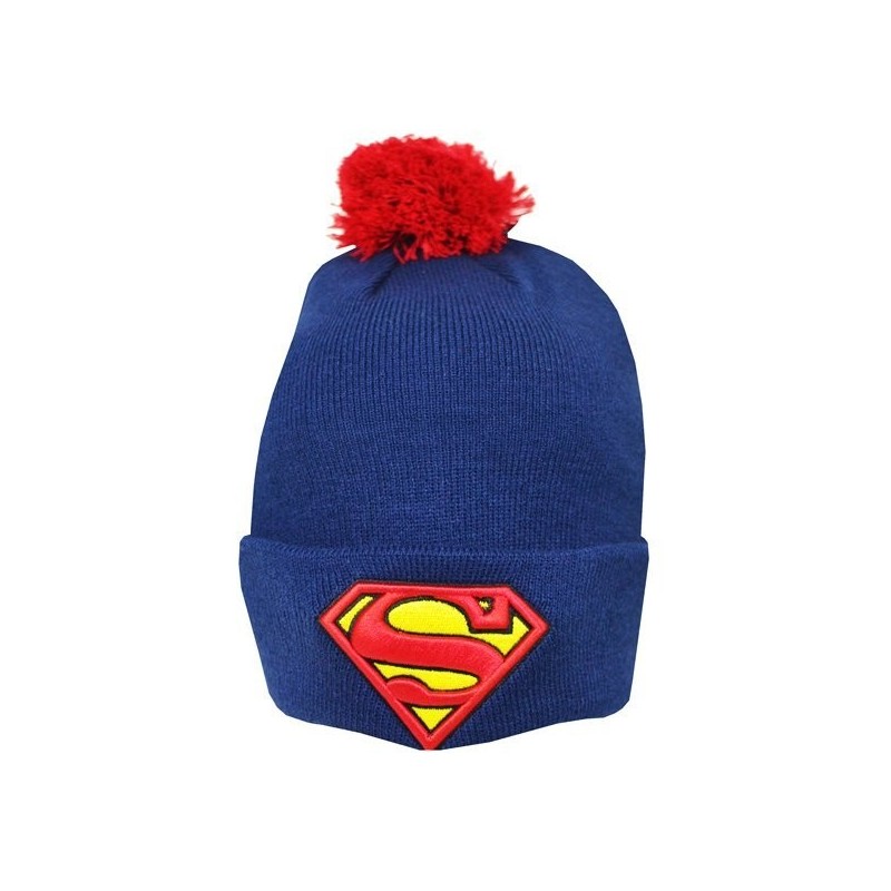 Superman Bobble Cuff Knitted Hat - Adult