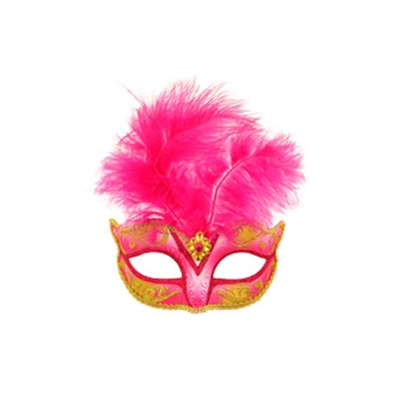 Henbrandt Glitter Eye Mask With Feather - Dark Pink