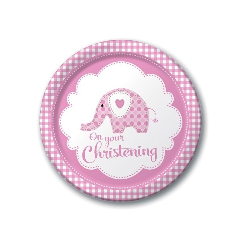 Creative Party Dinner Plates - Elephant Pink Christening