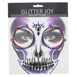  Halloween Day Of The Dead Sugar Skull Diamante Jewels Sticker Face Gems Blue Red