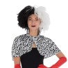 Black & White Messy Permed Curls Hair Cruella Halloween Wig Party Fancy Dress