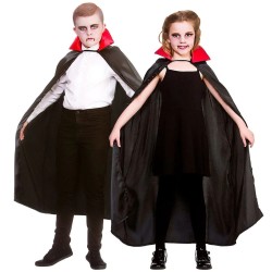 Childrens Kids Devil Dracula Vampire Black Halloween Cloak Cape Fancy Dress