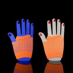  Short Fishnet Orange Mesh Fingerless Gloves 80s Halloween Hen Party Fancy Dress