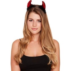 Black Fur Shiny Red Costume Headband Demon Devil Horns Halloween Fancy Dress