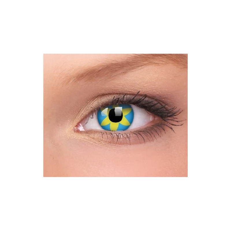 Blue And Yellow Flower Funky Coloured Contact Lenses (1 Year Wear)