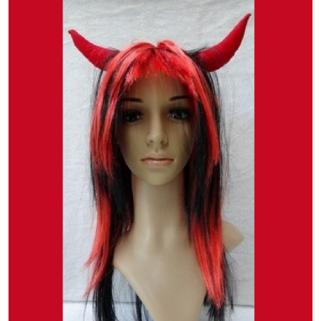 Fancy Dress Red & Black Wig With Devil Horns