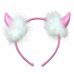 Fancy Dress Pink Devil Horns With White Fluffy Finish
