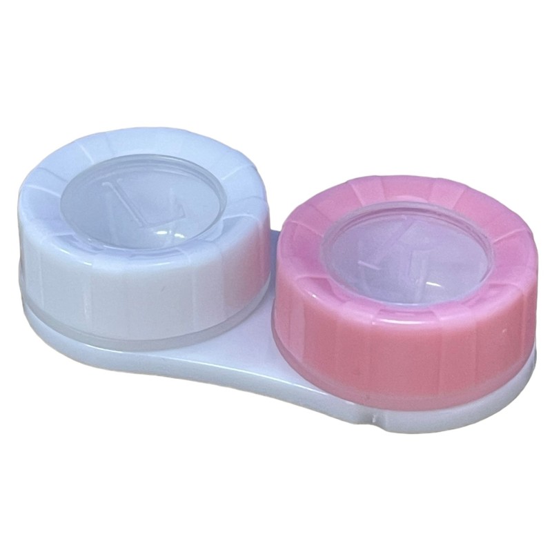 Pink And White Contact Lens Soaking Storage Case Transparent Lids