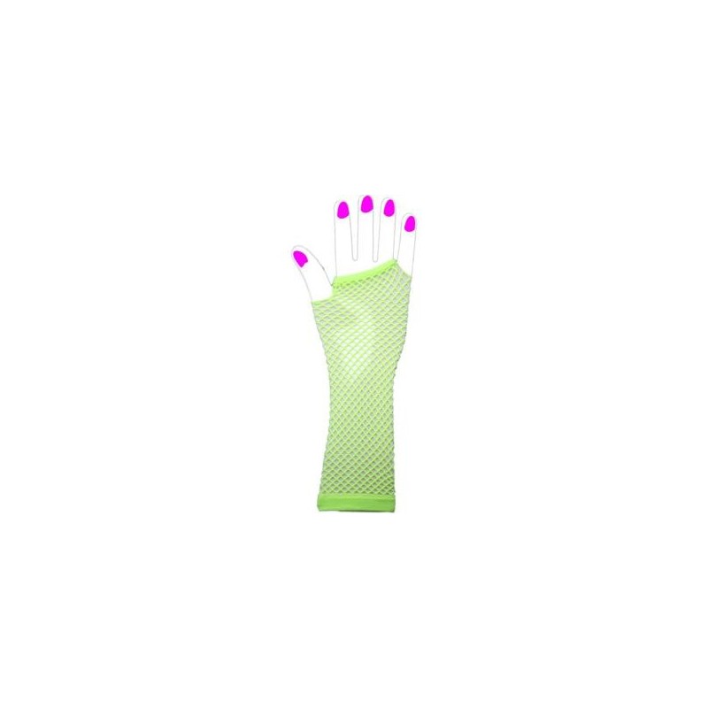 Two Long Neon Fishnet Fingerless Gloves one size - Green