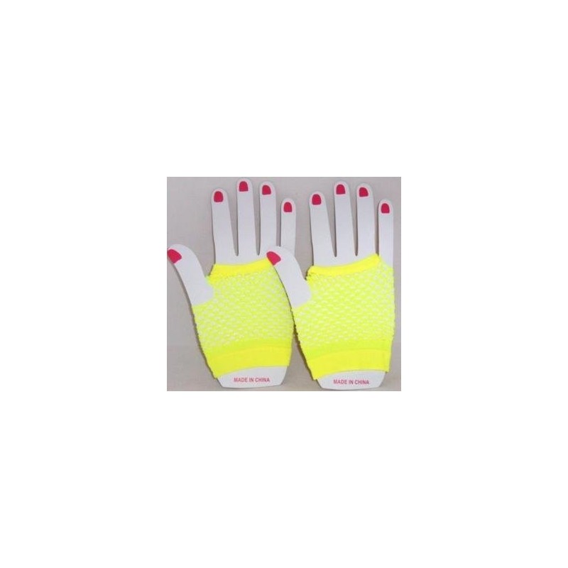 Short Neon Fishnet Fingerless Gloves one size - Yellow