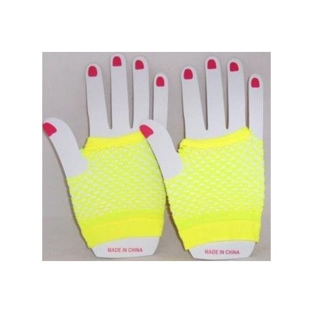 Short Neon Fishnet Fingerless Gloves one size - Yellow