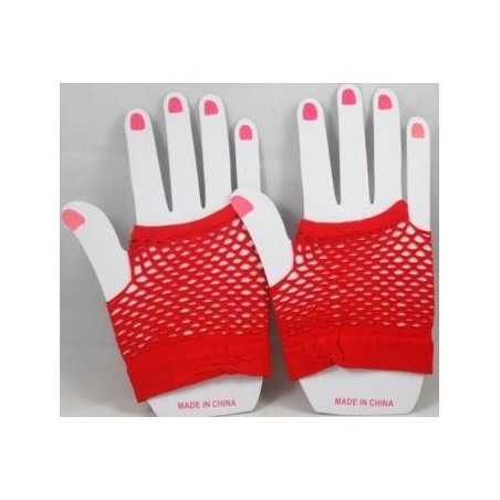 Short Neon Fishnet Fingerless Gloves one size - Red
