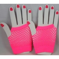 Short Neon Fishnet Fingerless Gloves one size - Pink