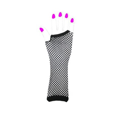 Two Long Neon Fishnet Fingerless Gloves one size - Black
