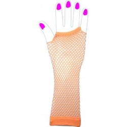 Zwei lange fingerlose Netzhandschuhe in Neonfarben, Einheitsgröße – Orange  - 1