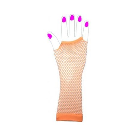 Two Long Neon Fishnet Fingerless Gloves one size - Orange