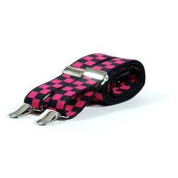 Unisex Printed Hot Pink & Black Chequered Fashion Braces