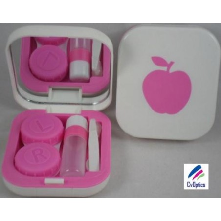 Pink Apple Design Contact Lens Travel Kit With Mirror