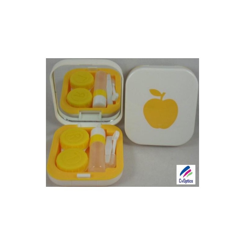 Yellow Apple Design Contact Lens Travel Kit With Mirror