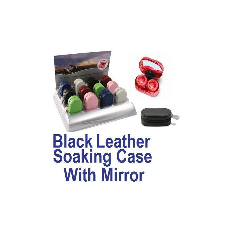 Black Leather Contact Lens soaking Case With Mirror