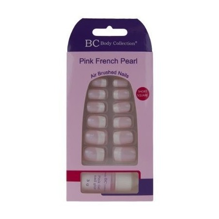 Body Collection Pink French Pearl Nails Short Square with Glue 1072