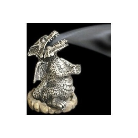Silver Smoking Dragon Incense Cone Holder Burner